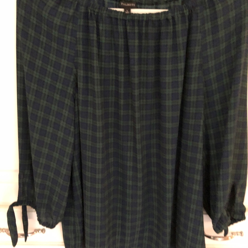 Plaid navy and green Talbots top